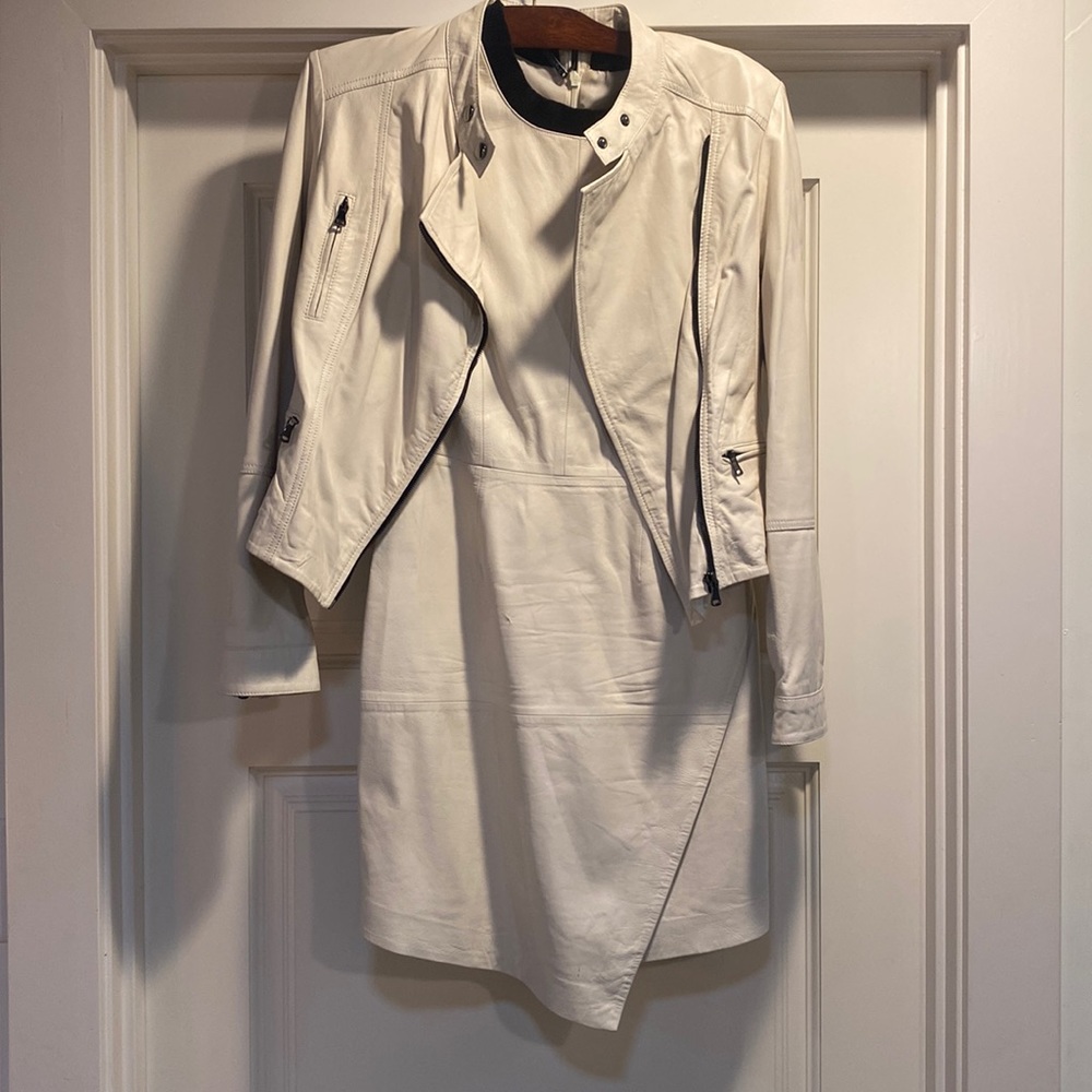 Trina Turk lamb leather dress and jacket